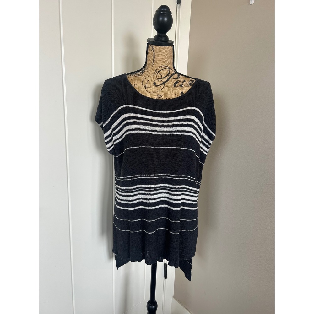 Eileen Fisher Organic Linen Crepe Lagenlook Hi Low Hem Striped Tunic Top Size S